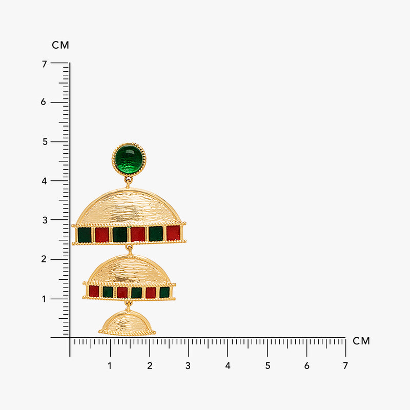 Green And Red Enamel Textured Danglers