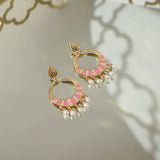 Dual-Tone Pink Textured Pearl Danglers