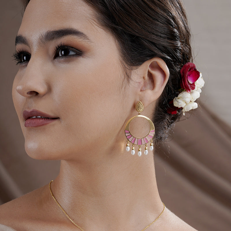 Dual-Tone Pink Textured Pearl Danglers