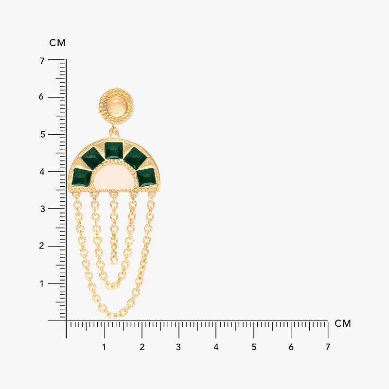 Green And Ivory Enamel Glossy Chain Earrings