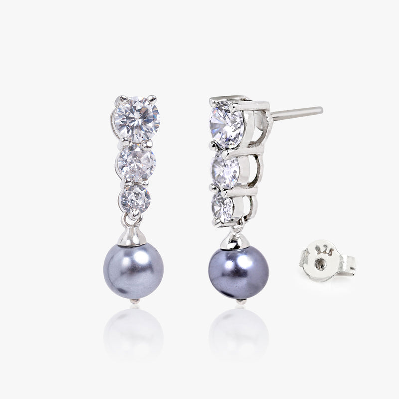 Buy Silver Zircon and Natural Grey Pearl Earrings Online | March