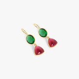 Red Tourmaline And Emerald Quartz Earrings