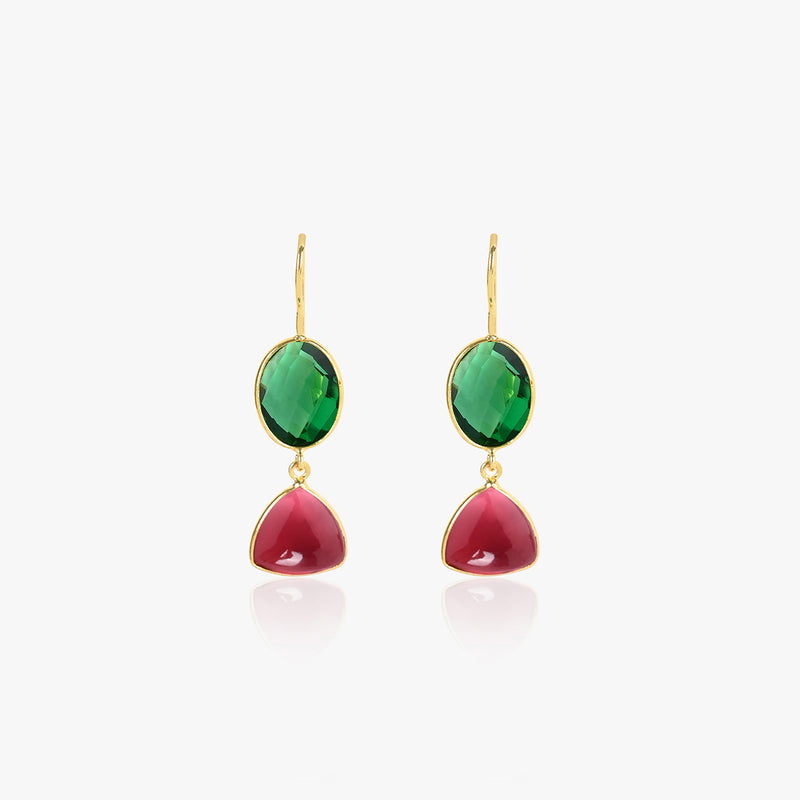 Red Tourmaline And Emerald Quartz Earrings