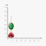 Red Tourmaline And Emerald Quartz Earrings