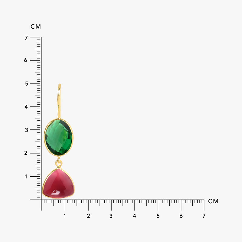 Red Tourmaline And Emerald Quartz Earrings