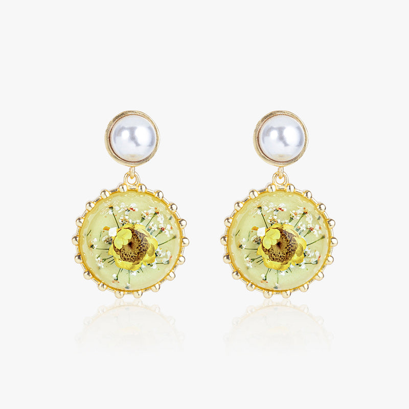 Yellow Dry Flower Pearl Earrings