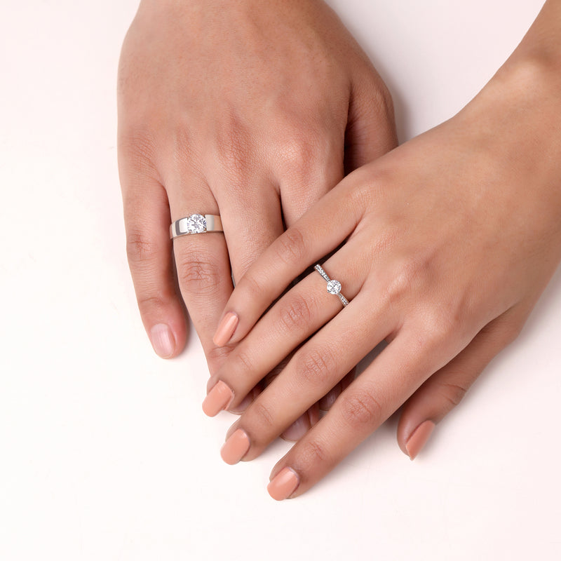 Buy Silver Zircon Classic Couple Rings Online | March