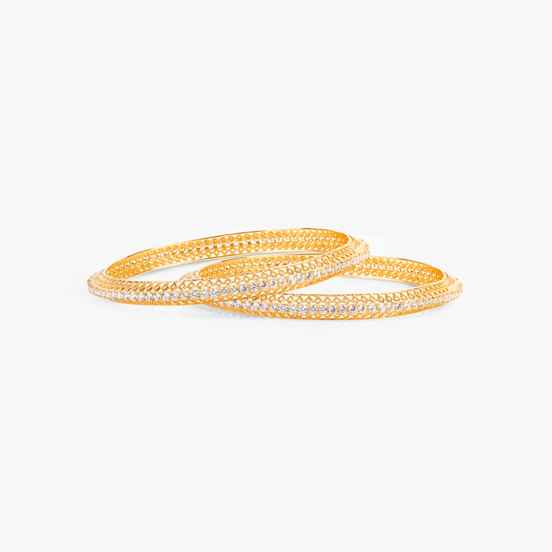 Buy 18k Gold Plated Silver Zircon Lattice Bangles Set of 2 Online | March