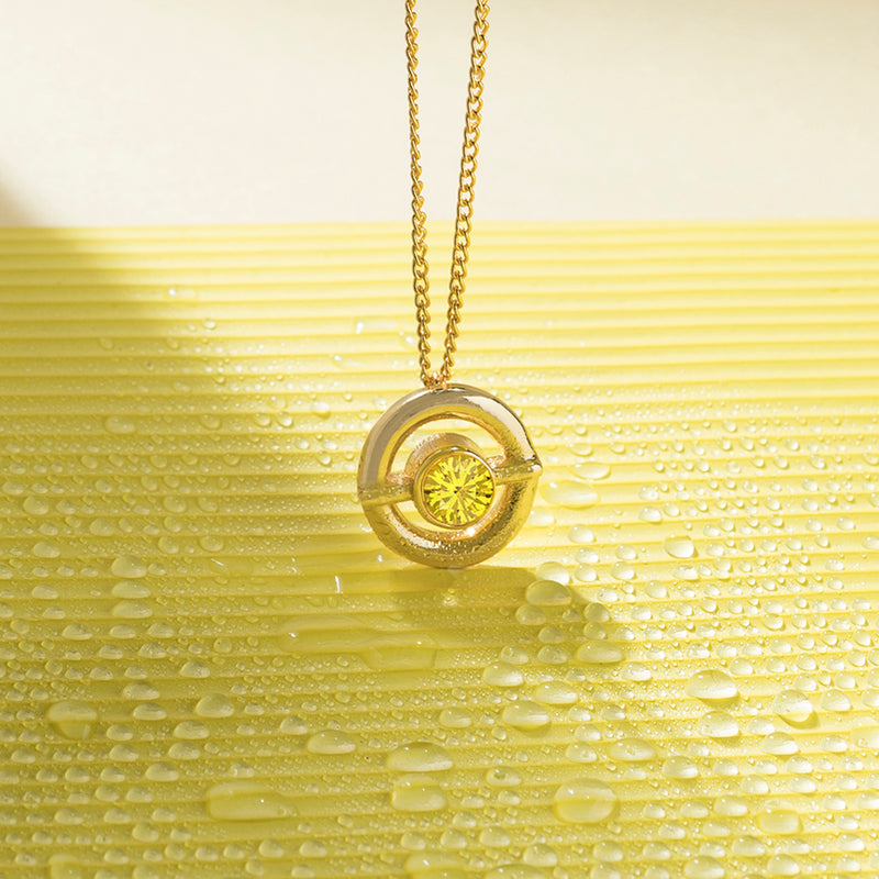 Golden Topaz Crystal Circular Necklace