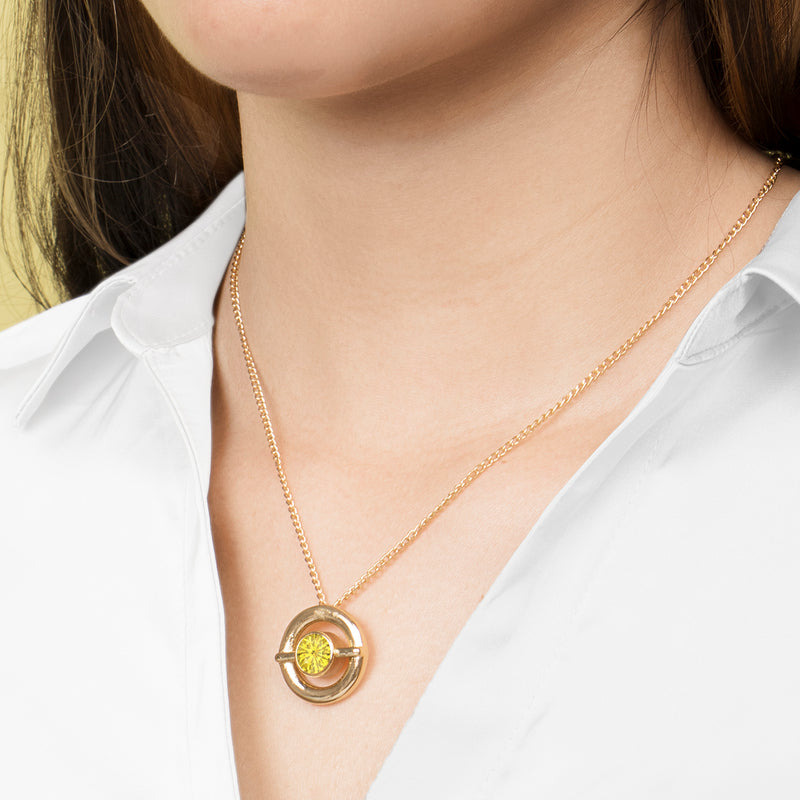 Golden Topaz Crystal Circular Necklace