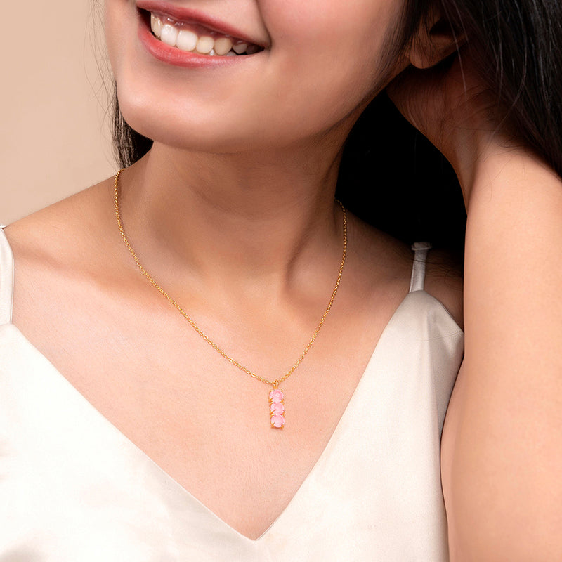 October Birthstone Necklace - Natural Pink Chalcedony