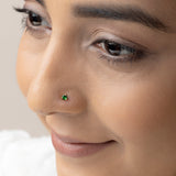Buy 18K Gold Plated Silver Green Zircon Nose Pin Online | March