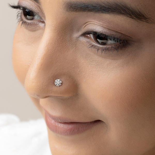 Buy Zircon Cluster Silver Nose Pin Online | March