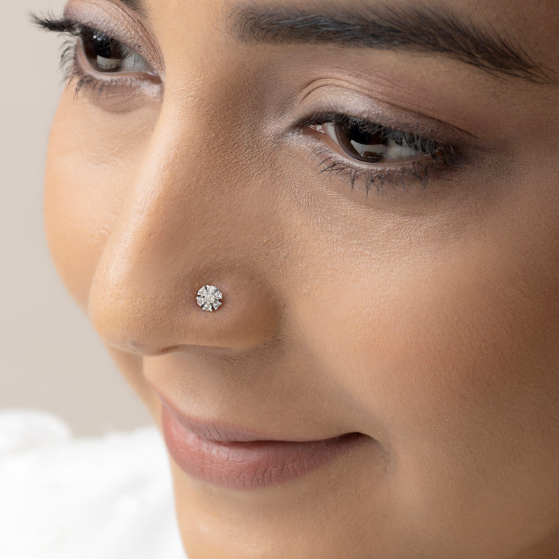 Buy Zircon Cluster Silver Nose Pin Online | March