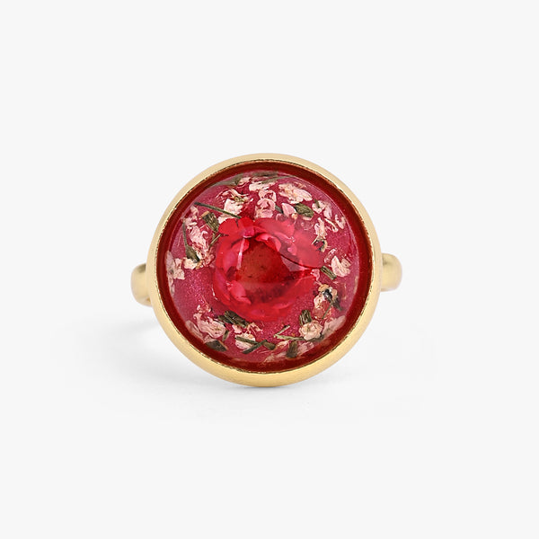 Pink Dry Flower Adjustable Ring
