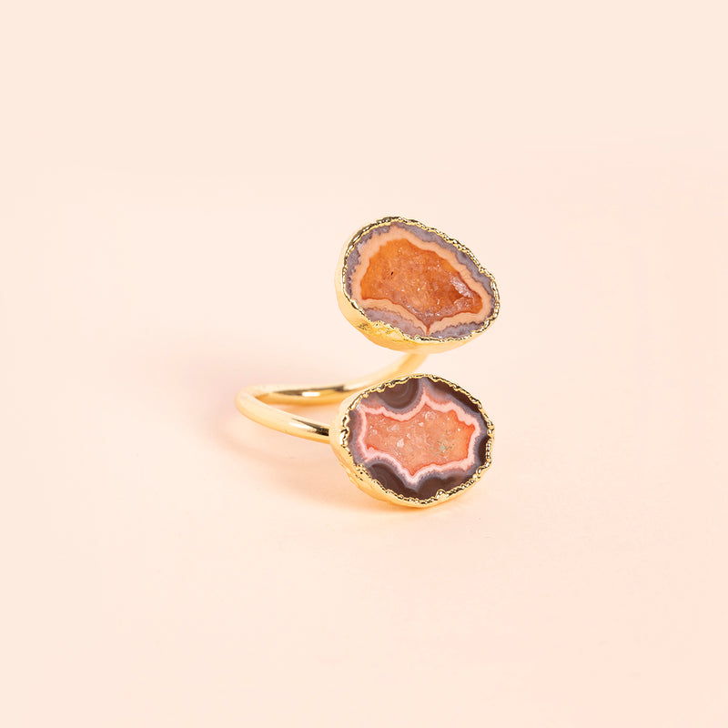 Adjustable Orange Druzy Ring