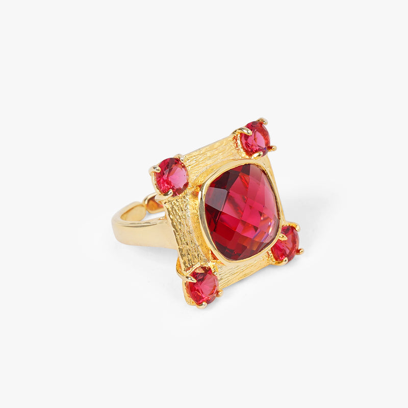 Ruby Red Square Textured Ring
