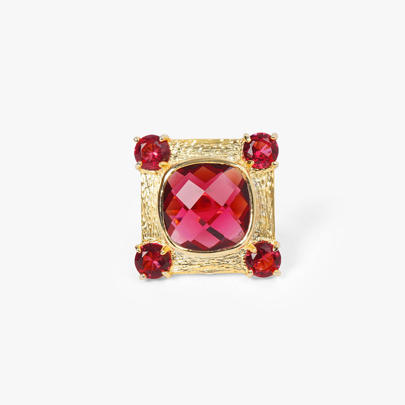 Ruby Red Square Textured Ring