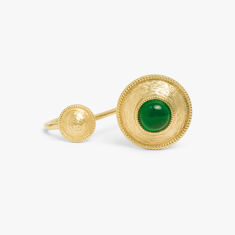 Green Glass Stone Textured Ring