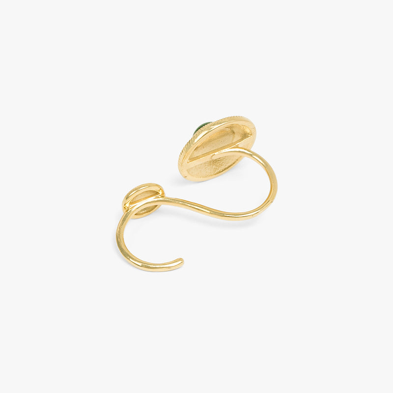 Green Glass Stone Textured Ring