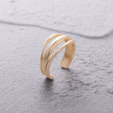 Wide Lined Adjustable Ring - Gold