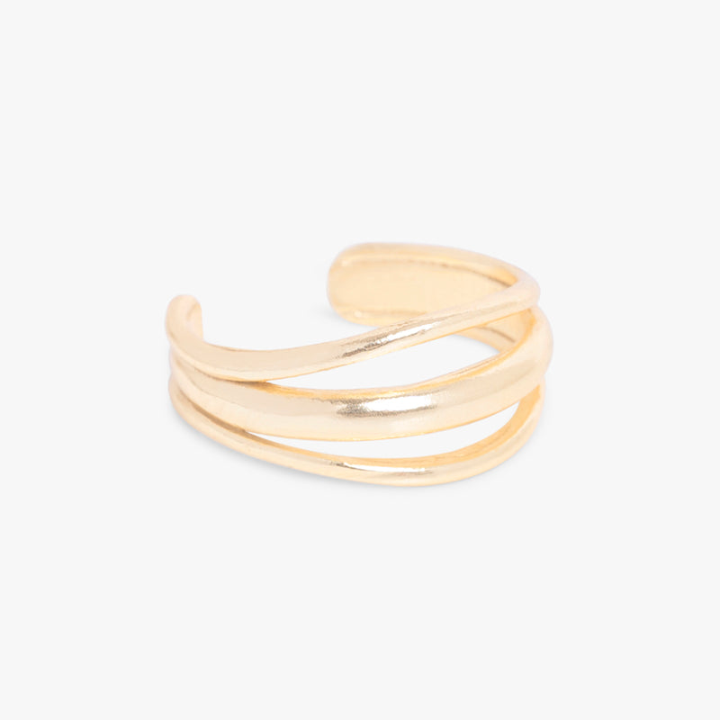 Wide Lined Adjustable Ring - Gold