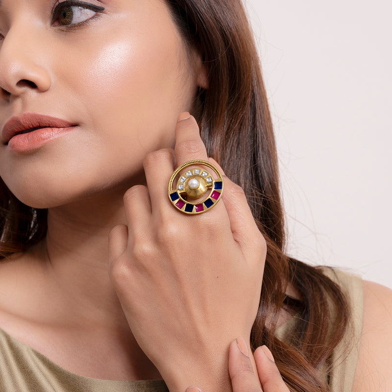 Multicoloured Statement Pearl Ring