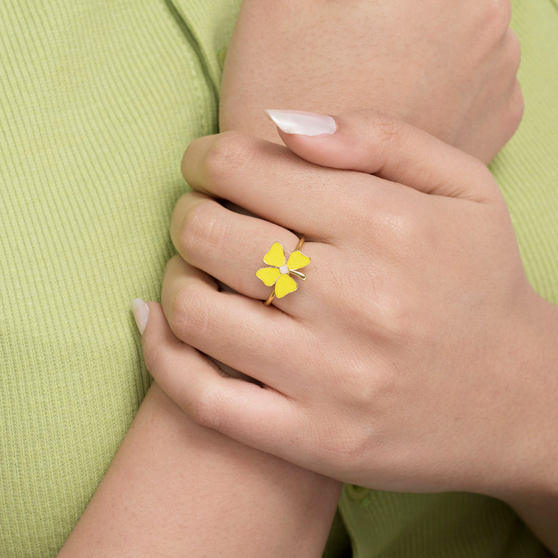 Dainty Clover Enamel Ring