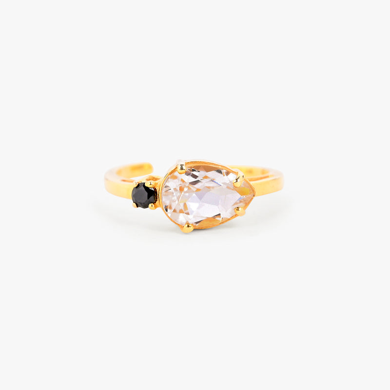 Minimal White Zircon And Black Onyx Ring