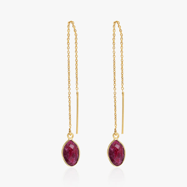 18k Gold Plated Silver Dyed Ruby Threader Earrings