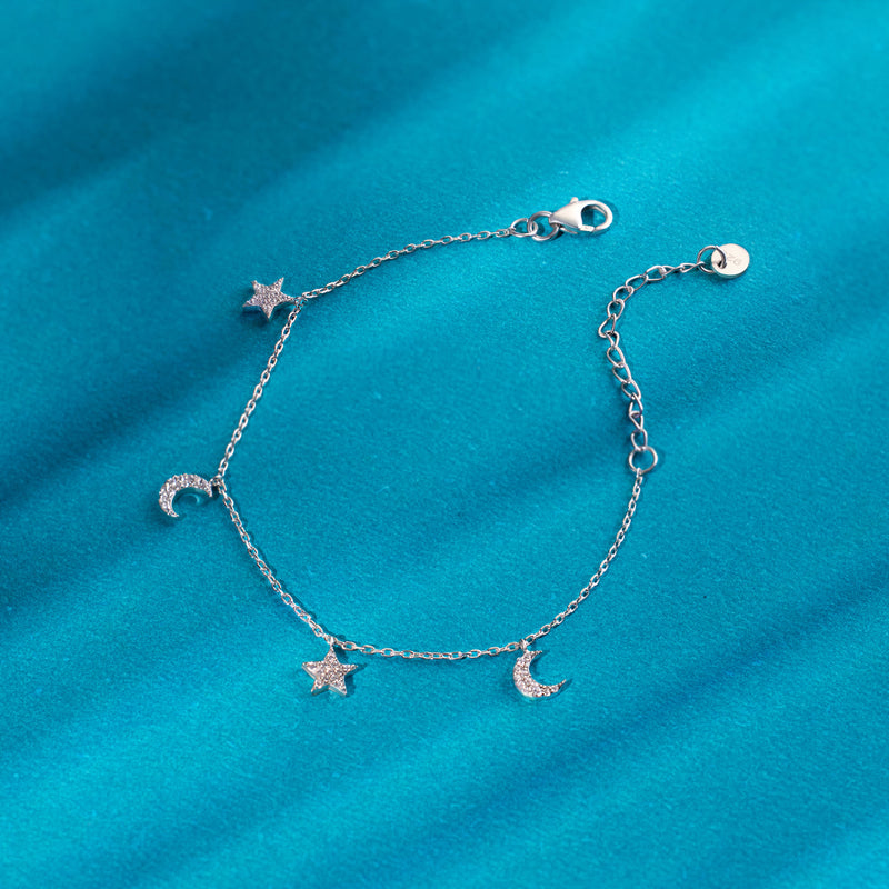 Moon and Star Silver Chain Bracelet