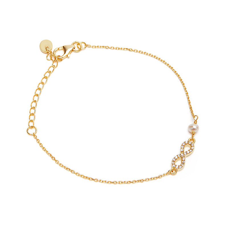 18k Gold Plated Silver Infinity Freshwater Pearl Bracelet