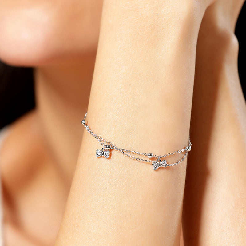 Silver Zircon Minimal Bow Bracelet