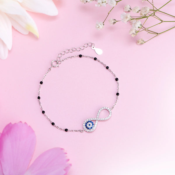 Silver Statement Zircon Infinity Evil Eye Bracelet