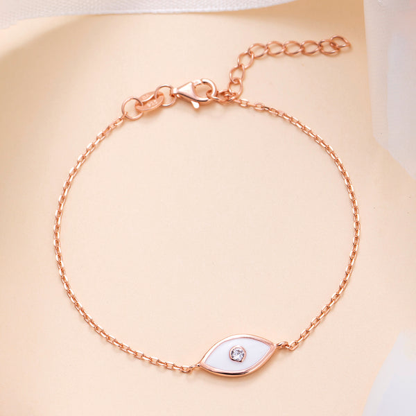 18K Rose Gold Plated Silver Mother of Pearl Evil Eye Bracelet