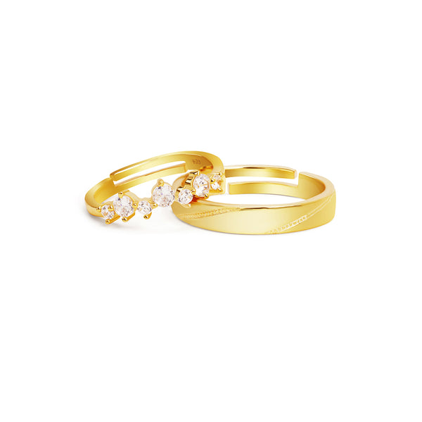 18k Gold Plated Timeless White Zircon Silver Couple Rings
