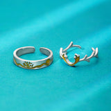 Silver Yellow Enamel Deer Couple Rings