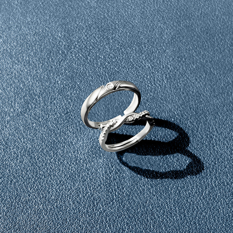 Silver Minimal Zircon Couple Rings