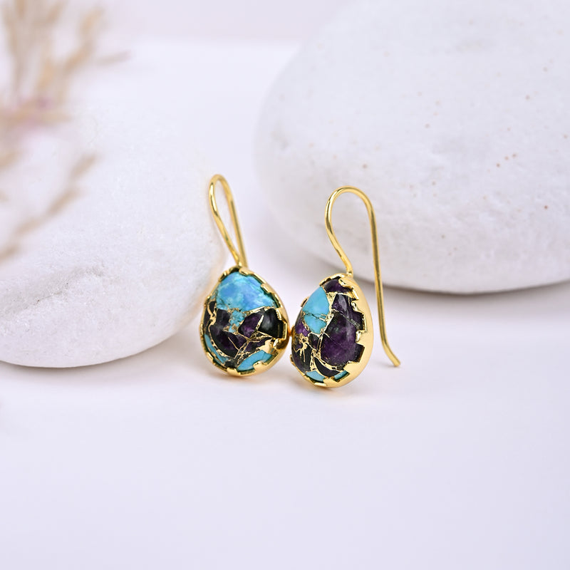 18k Gold Plated Silver Copper Turquoise Drop Earrings