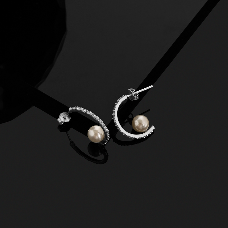 Pearl And Zircon Silver Hoops