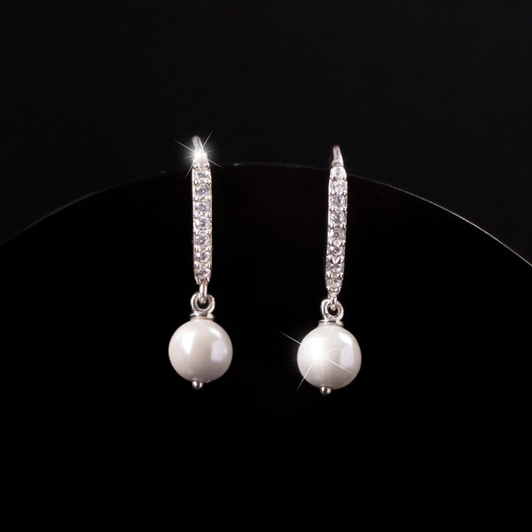 Studded Silver Dangling Pearl Earrings