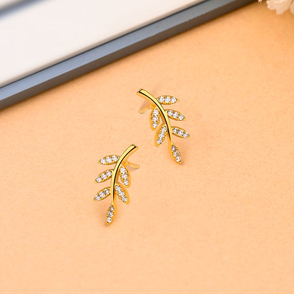 18k Gold Plated Silver Leaf Crawler Earrings