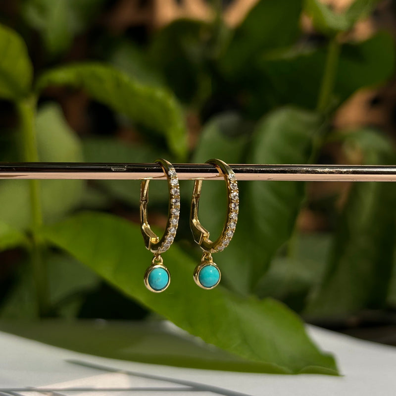 18k Gold Plated Silver Turquoise Hoop Earrings