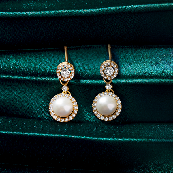 18k Gold Plated Silver Pearl Dangling Earrings