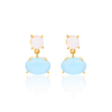 18k Gold Plated Silver Moonstone and Aqua Chalcedony Earrings