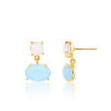 18k Gold Plated Silver Moonstone and Aqua Chalcedony Earrings