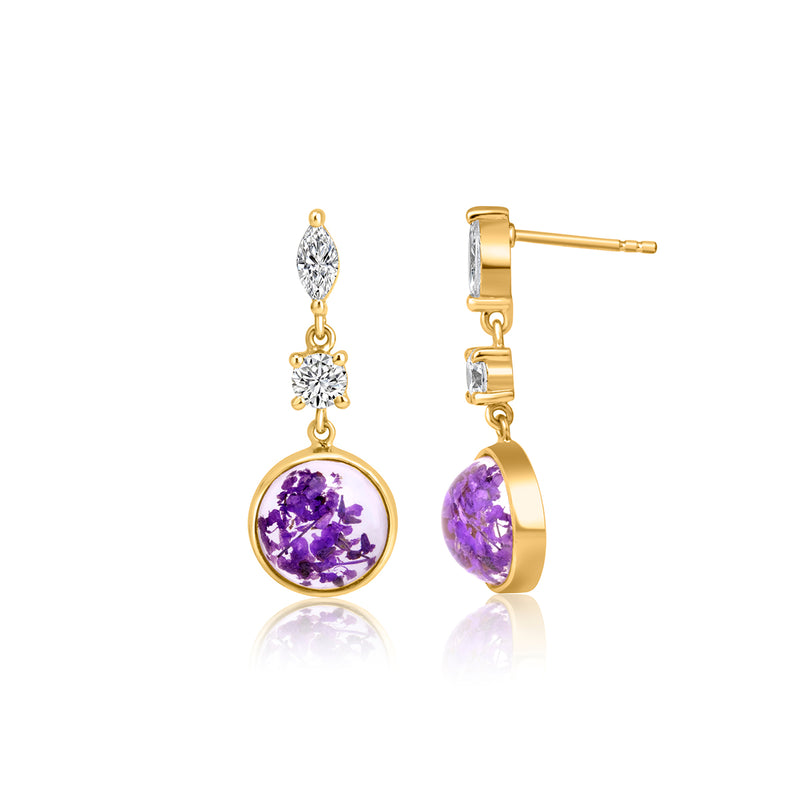 18k Gold Plated Silver Purple Dry Flower Earrings