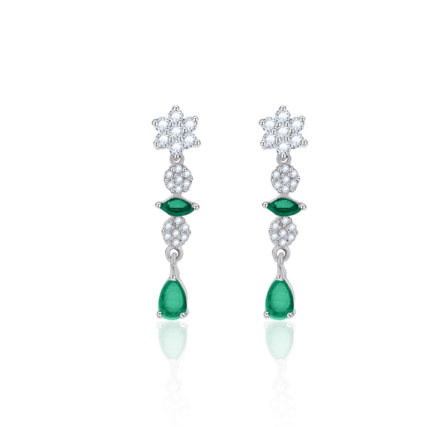 Sparkling Green & White Zircon Silver Dangling Earrings