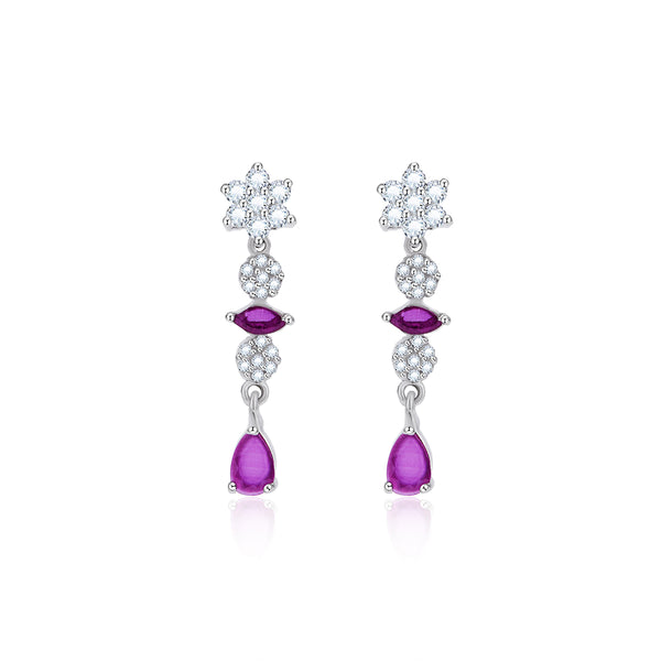 Silver Shine Pink & White Zircon Dangling earrings