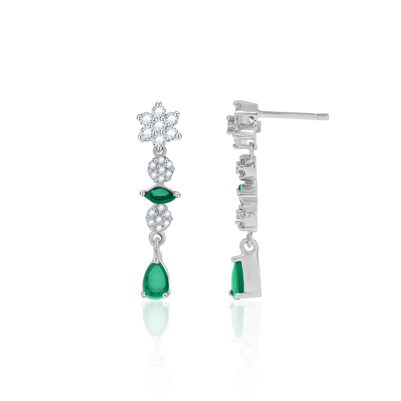 Sparkling Green & White Zircon Silver Dangling Earrings